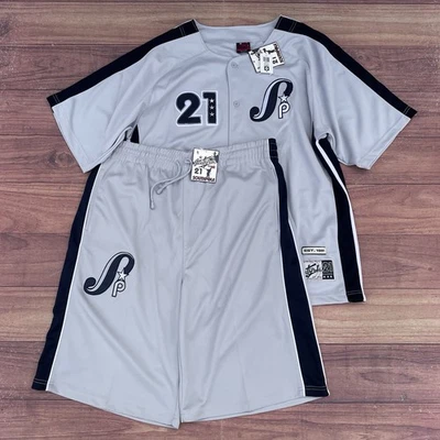 Conjunto de 2 camisetas vintage Y2K Southpole para hombre XL gris/azul abotonadas + pantalones cortos DS Foto 1 de 4