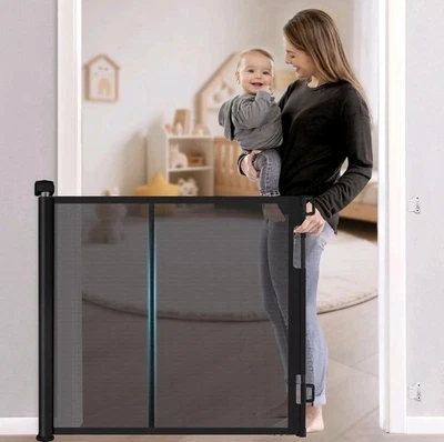 Retractable Baby Gate, Upgraded Pet Gate with Fiberglass, Extends to 140cm,Black - Image 1 of 4