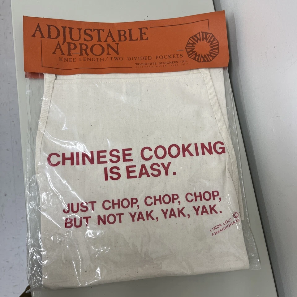 1981 VTG NOS CHINESE COOKING APRON Woodchips Designers Inc Vineyard Haven Mass - Image 1 of 4