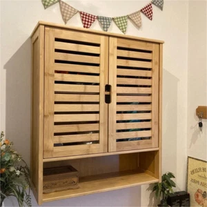 Hängeschrank Küchenschrank Badschrank Wandschrank Bambus 2 Tür Badezimmerschrank - Bild 1 von 16