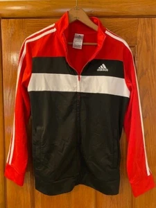 Adidas Track Jacket long sleeve Youth Size 14-16 Large, Black Red - Picture 1 of 8