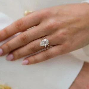 2.00CT Pear Cut Lab Created Diamond Split Shank Engagement Ring 14K Gold Plated - Picture 1 of 5