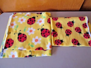 2 Remnant Pcs Lady Bug Print Fleece Fabric - Picture 1 of 3