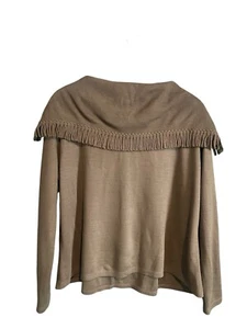 Miss Dorby Dark Olive Green Sweater with Fringe Size XL 90s Vintage Boho - Picture 1 of 10