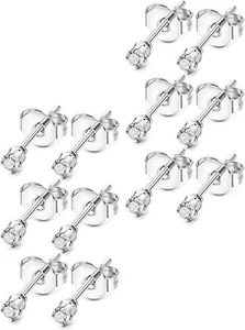 6 Pairs Men Womens Tiny 2mm Stainless Steel Stud Earrings Girl CZ Round Ball Set - Picture 1 of 11