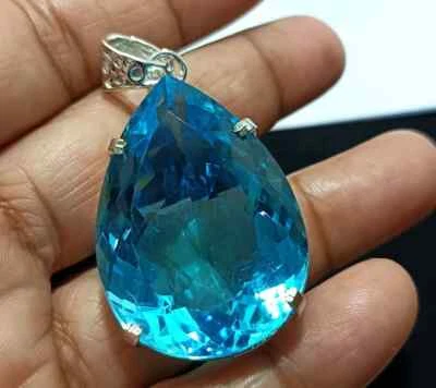 Certified Natural 100 Ct+ Brazilian Blue Pear Topaz Pendant Loose Gemstone - Image 1 of 4