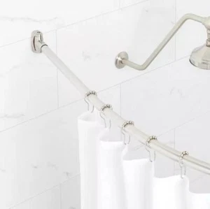 Signature Hardware 60" Curved Solid Brass Shower Curtain Rod, Stainless Steel - Picture 1 of 2