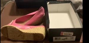 Ralph Lauren Pink Linen 9.5B Espadrilles Cecilia 2.5in Wedge Sandal Shoe - Picture 1 of 4