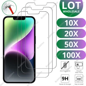 Lot Bulk Tempered Glass Screen Protector For iPhone 14 13 12 11 Pro Max XR 8 7 6 - Picture 1 of 16