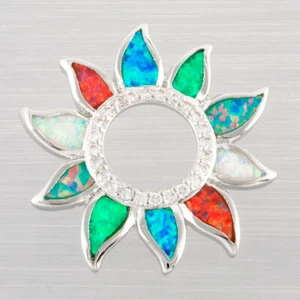 Sunflower Multicolor Fire Opal Circle CZ Silver Jewelry Necklace Pendant - Picture 1 of 6