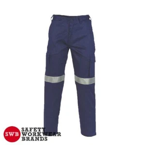 DNC Workwear Lightweight Cotton Drill Cargo Pants 3M Reflective Tape Navy 3326 - Picture 1 of 2