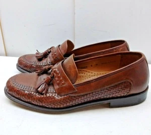 Magnanni Spain Brown Woven Leather Tassel Loafers Apron Toe Dress Men Shoe 8M 41 - Picture 1 of 6