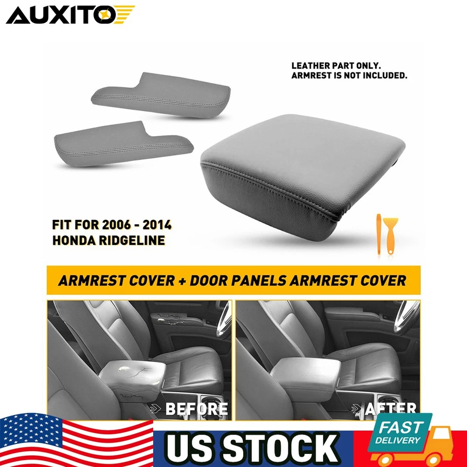 Juego de 3 cubiertas de reposabrazos de cuero gris para consola y puerta Honda Ridgeline 2006-2014 Foto 1 de 4