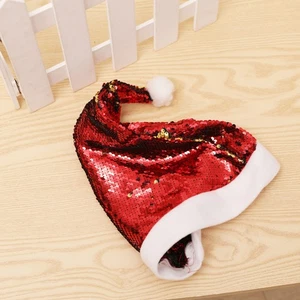 2 Pcs Santa Hat Party Props Supplies Glitter Sequin Christmas Cap - Picture 1 of 11
