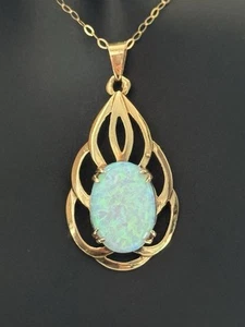 Vintage 1974 Natural Opal 14ct Gold Pendant And Chain - Imagen 1 de 7
