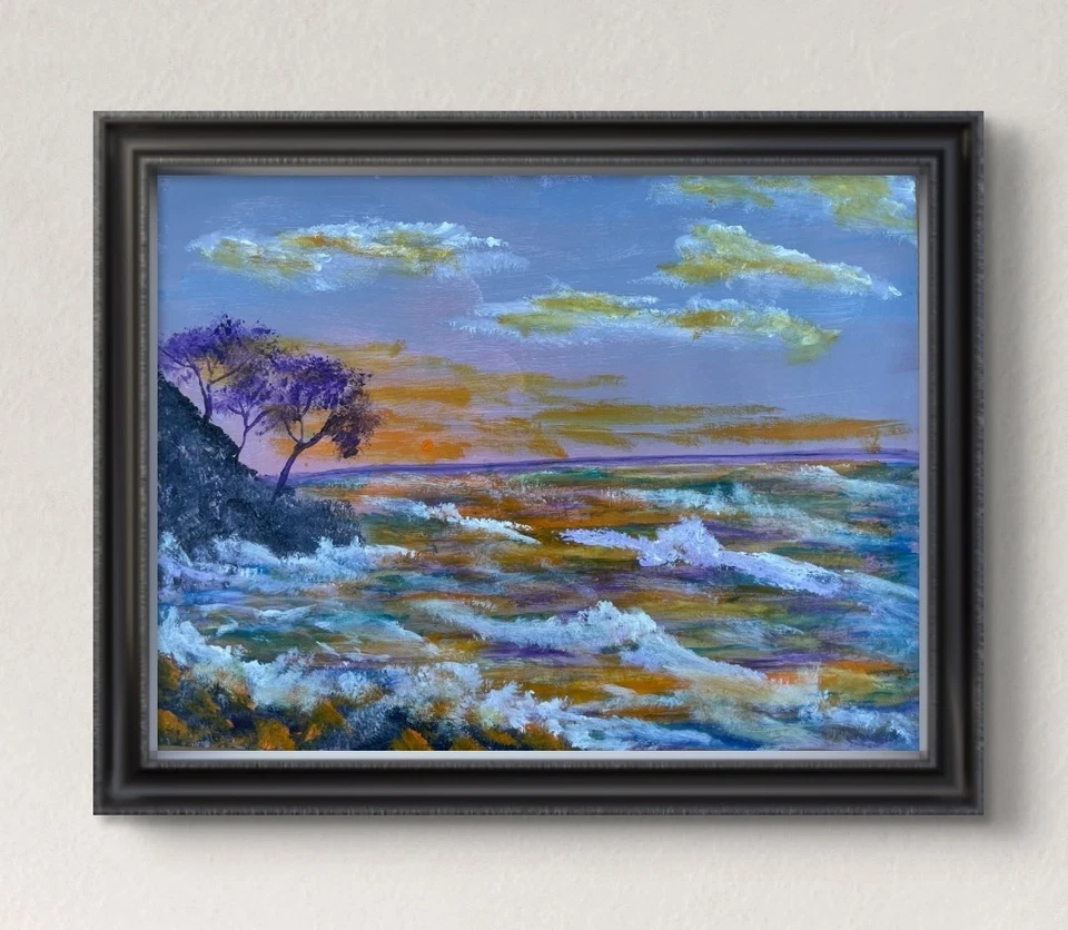 Original Seashore Sunset 9x12 Lienzo Expresionismo Diseño Abstracto Arte Hogar Foto 1 de 4