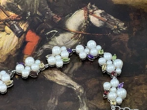 Neu Sterling Armband echt Perle und Edelstein verstellbar - Bild 1 von 6