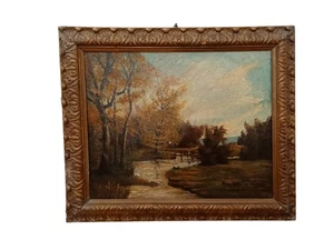 Quadro olio su tela paesaggio campagna con fiume - Galbusera Giovacchino - 900 - Foto 1 di 14