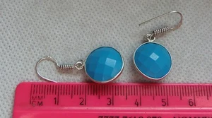 925 Sterling Silver Checkerboard Turquoise Drop Earrings ~ E0172 - Picture 1 of 5