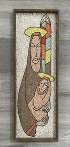 Vintage 60's Mid Century Framed Gravel Pebble Art Madonna & Child Wall Decor - Picture 1 of 9