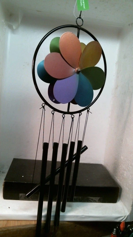Evergreen 2WC1259 Metal Windchime with Spinner, Rainbow Pinwheel, FREE SHIP - Image 1 of 1