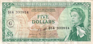 East Caribbean States 5 Dollars 1965 P-14l VF banknote - Picture 1 of 4