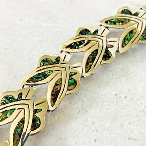 Signiertes mexikanisches Sterlingsilber Abalone Inlay Armband stilisiertes Design Vintage  - Bild 1 von 9
