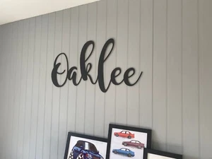 Wooden Name Sign Personalised Name Custom Sign Nursery Name Décor Wall Plaque - Picture 1 of 2