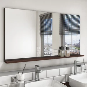 1200mm Wall Mounted Dark Oak Mirror with Shelf Landscape Bathroom Storage - Picture 1 of 3