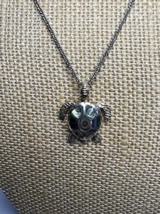 Sterling Silver Turtle Pendant Necklace Abalone Shell Inlay 18” Chain Sea Turtle - Picture 1 of 10