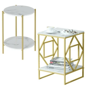 2 Tier Marble Simple Coffee Table Modern Square Sofa Side End Table Living Room - Picture 1 of 23