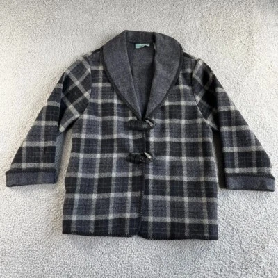 Vintage Marsh Landing Jacket Womens Petite PM Gray Plaid Wool Blend Toggle Coat - Image 1 of 4