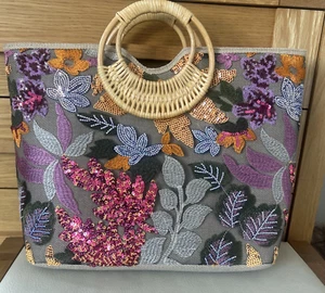 Sequin Embroidary Flower Top Handle Bag Retro Ethnic Bohemian Festival Vacation - Picture 1 of 16