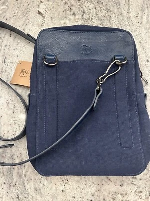 Bolso Bandolera Il Bisonte Mujer Cuero Borde Lona Azul Marino Nuevo con Etiquetas Foto 1 de 4