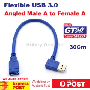 USB 3.0 A Male Angled to A Female Extension Data Cable Super Speed 25cm Adapter - Picture 1 of 3
