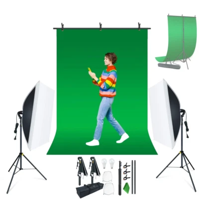 LINCO T-Shape Backdrop Stand 2 Softbox LED Photo Studio Lighting Kit with Bag - Image 1 of 4