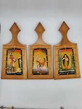 3 Antique Wall Decor Hand Painted & Carved, European 1930-40