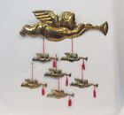 SET OF 7 VINTAGE 1950s 60s BRASS TRUMPETING ANGEL CHRISTMAS TREE ORNAMENTS 