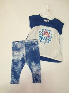 NWT Girls DKNY 2pc Shirt Leggings Pants Outfit 12M Floral Viva Blue Logo NEW - Picture 1 of 1