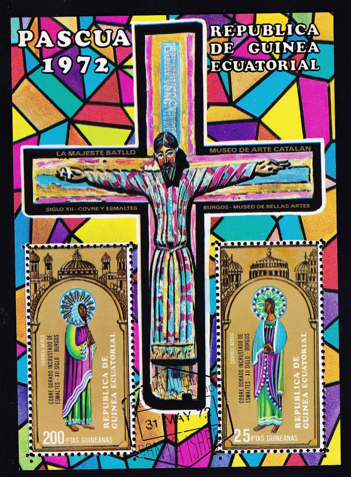 Guinea Ecuatorial 1972 Hoja de recuerdo usada Michel n.º Bk 7 Sc 72-41 Pascua Foto 1 de 1