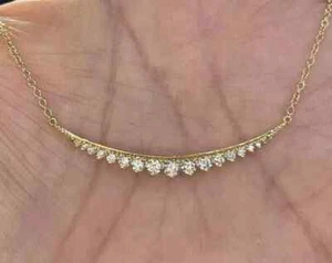 Collana donna con ciondolo barra diamantata creata in laboratorio tondo 1 ct placcato oro giallo 14 carati - Foto 1 di 4