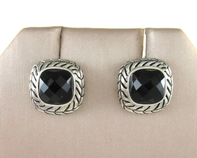 Aretes de plata de ley .925 de ónix negro facetados cojín texturizado Foto 1 de 2