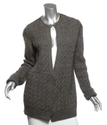 Cárdigan suéter LANVIN gris tejido con cable cadena acento metal botones a presión M Foto 1 de 4
