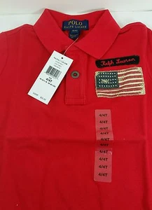 Polo Ralph Lauren Boys Red GRAPHIC COTTON POLO SHIRT w/ USA Flag Size 4T 4  New - Picture 1 of 11