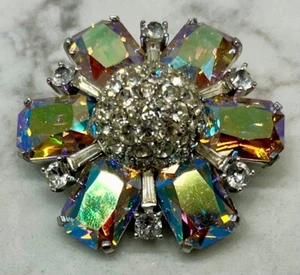 Joseph Mazer Signed Jomaz Aurora Borealis Flower Brooch / Pin - Picture 1 of 2