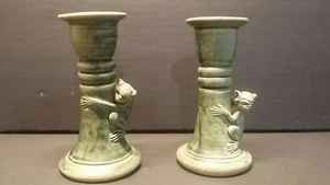 Pair Of Small Monkey/Gremlin Candle Holders & 4." Figurine Ceramic Art Pottery - Picture 1 of 11