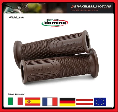 COPPIA MANOPOLE MOTO DOMINO STYLE APERTA MARRONE RETRO' VINTAGE UNIVERSALE - Imagen 1 de 4