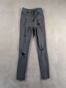 Forever 21 Jeans Damen 24 Schwarz Denim High Rise Stretch Skinny Leg Distressed - Bild 1 von 12