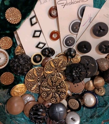 Mixed Vtg Buttons Lot C Variety Sizes, Colors, Types Crafts, Sewing Gold,  Black - Image 1 of 4