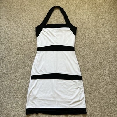 VINTAGE RETRO Y2K White/BLACK STRETCHY MINI BABYDOLL BRIDAL COCKTAIL DRESS Sz S - Image 1 of 4